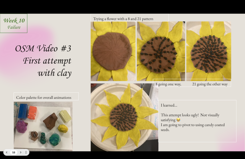 My first iteration of making a clay sunflower with clay "seeds".  The seeds looked too big and misshapen, so I pivoted to candy coated seeds, specifically fennel seeds since they have a slightly smaller, oval seed shape and come in bright colors.